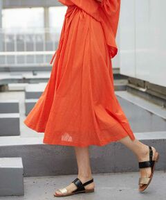 MICHEL KLEIN / ミッシェルクラン ロング・マキシ丈スカート | 【InRed5月号掲載】【洗える】コットンシフォンストライプギャザースカート