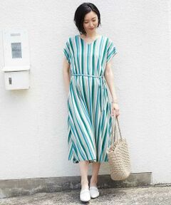 MICHEL KLEIN / ミッシェルクラン ロング・マキシ丈ワンピース | 【洗える】ランダムラメストライプワンピース
