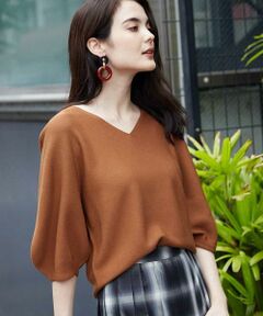 MICHEL KLEIN / ミッシェルクラン ニット・セーター | 【WEB限定カラー/洗える】ホールガーメントパフスリーブニット