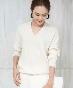 MICHEL KLEIN / ミッシェルクラン ニット・セーター | ホールガーメントVネックケーブルニット