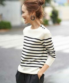 MICHEL KLEIN / ミッシェルクラン ニット・セーター | 【洗える】ウールボーダークルーネックニット