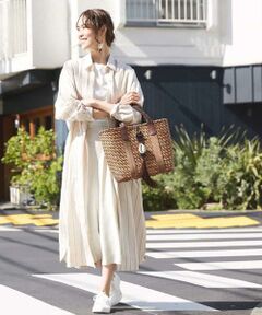 MICHEL KLEIN / ミッシェルクラン ロング・マキシ丈ワンピース | 【洗える】レーヨンリネンタンブラーストライプワンピース