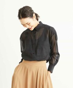 MICHEL KLEIN / ミッシェルクラン シャツ・ブラウス | 【洗える】コットンオーバーシアーブラウス