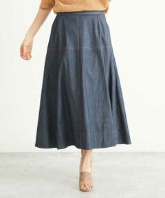 MICHEL KLEIN / ミッシェルクラン ロング・マキシ丈スカート | 【セットアップ対応/洗える】デニムライクフレアスカート