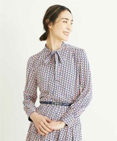 MICHEL KLEIN / ミッシェルクラン シャツ・ブラウス | [セットアップ対応/洗える]ジオメトリックプリントボウタイブラウス