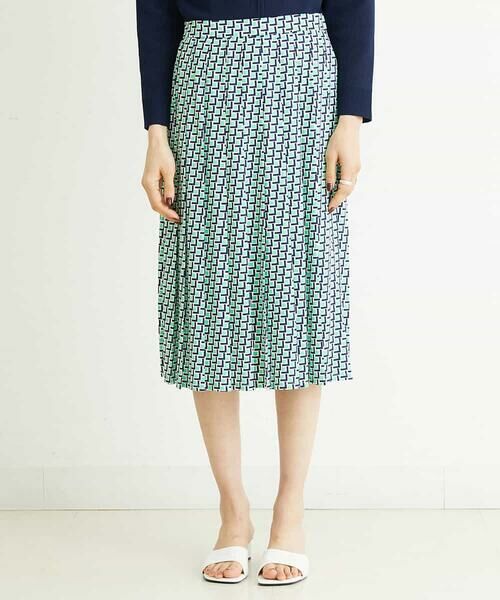 MICHEL KLEIN / ミッシェルクラン ミニ・ひざ丈スカート | [セットアップ対応/洗える]ジオメトリックプリントプリーツスカート | 詳細1
