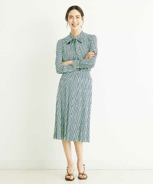 MICHEL KLEIN / ミッシェルクラン ミニ・ひざ丈スカート | [セットアップ対応/洗える]ジオメトリックプリントプリーツスカート | 詳細11