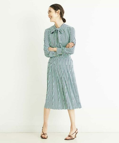 MICHEL KLEIN / ミッシェルクラン ミニ・ひざ丈スカート | [セットアップ対応/洗える]ジオメトリックプリントプリーツスカート | 詳細12