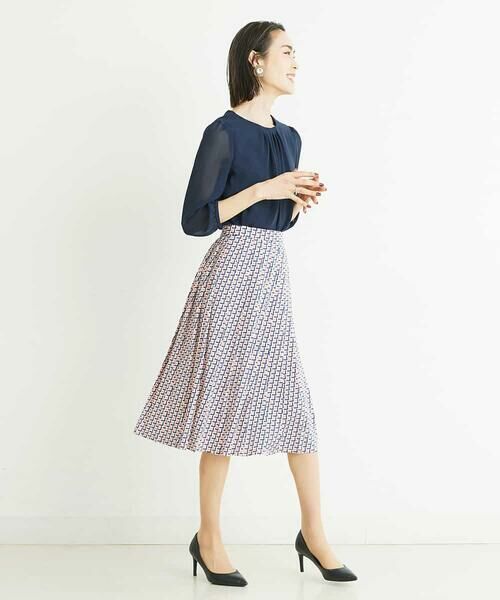 MICHEL KLEIN / ミッシェルクラン ミニ・ひざ丈スカート | [セットアップ対応/洗える]ジオメトリックプリントプリーツスカート | 詳細26