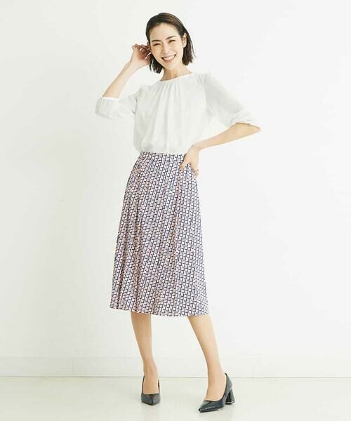 MICHEL KLEIN / ミッシェルクラン ミニ・ひざ丈スカート | [セットアップ対応/洗える]ジオメトリックプリントプリーツスカート | 詳細28