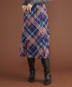 MICHEL KLEIN / ミッシェルクラン ロング・マキシ丈スカート | ネオンチェックフレアスカート（オリジナルプリント）
