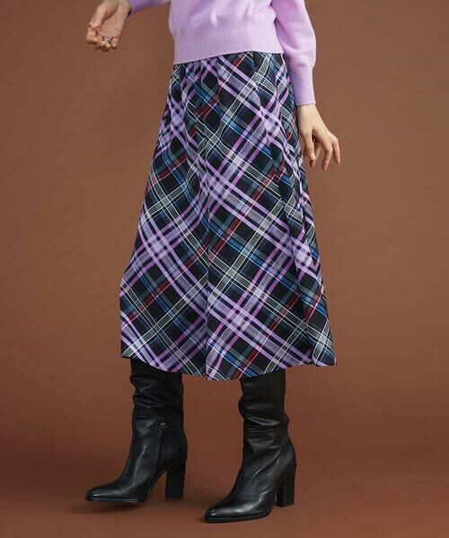MICHEL KLEIN / ミッシェルクラン ロング・マキシ丈スカート | ネオンチェックフレアスカート（オリジナルプリント） | 詳細10