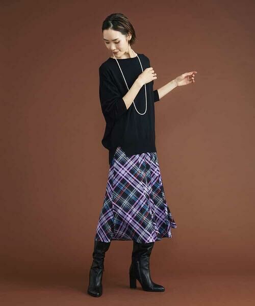 MICHEL KLEIN / ミッシェルクラン ロング・マキシ丈スカート | ネオンチェックフレアスカート（オリジナルプリント） | 詳細16