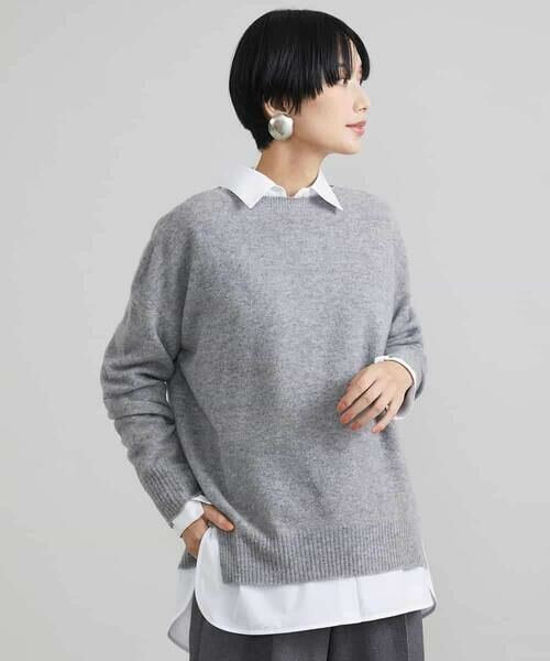 MICHEL KLEIN / ミッシェルクラン ニット・セーター | ［定番素材］ホールガーメント(R)サイドスリットデザインニット（グレー(92)）