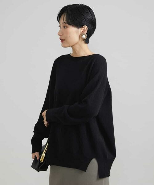 MICHEL KLEIN / ミッシェルクラン ニット・セーター | ［定番素材］ホールガーメント(R)サイドスリットデザインニット（ブラック(94)）