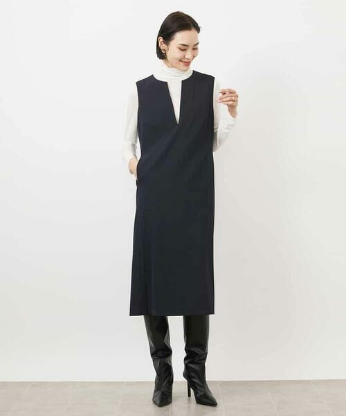MICHEL KLEIN / ミッシェルクラン ロング・マキシ丈ワンピース | キーネックノースリーブワンピース(セットアップ対応) | 詳細5