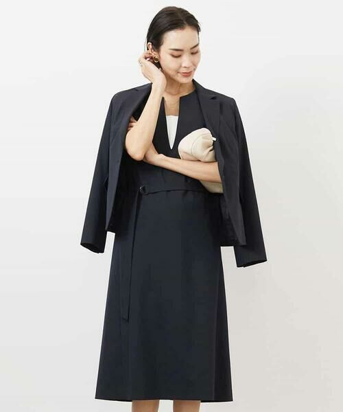 MICHEL KLEIN/ミッシェルクラン キーネックノースリーブワンピース(セットアップ対応) ネイビー M MICHEL KLEIN/ミッシェルクラン キーネックノースリーブワンピース(セットアップ対応) ネイビー M