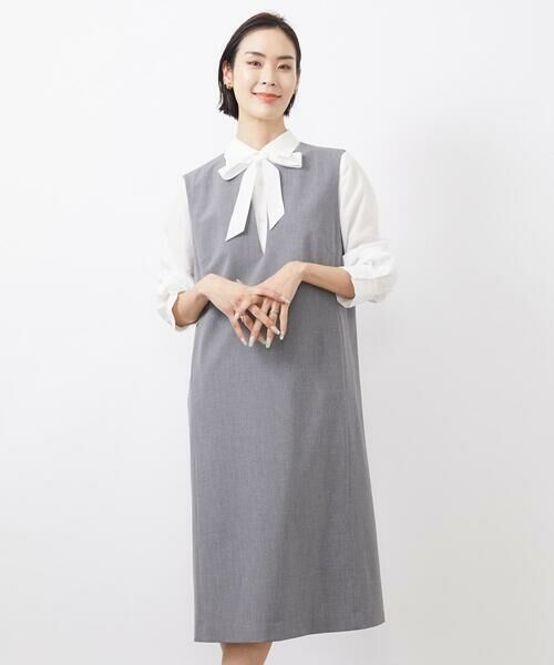 MICHEL KLEIN/ミッシェルクラン キーネックノースリーブワンピース(セットアップ対応) グレー L MICHEL KLEIN/ミッシェルクラン キーネックノースリーブワンピース(セットアップ対応) グレー L