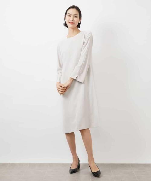 MICHEL KLEIN/ミッシェルクラン 袖口パールワンピース グレー L MICHEL KLEIN/ミッシェルクラン 袖口パールワンピース グレー L