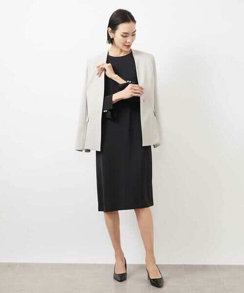 MICHEL KLEIN/ミッシェルクラン 袖口パールワンピース ブラック M MICHEL KLEIN/ミッシェルクラン 袖口パールワンピース ブラック M