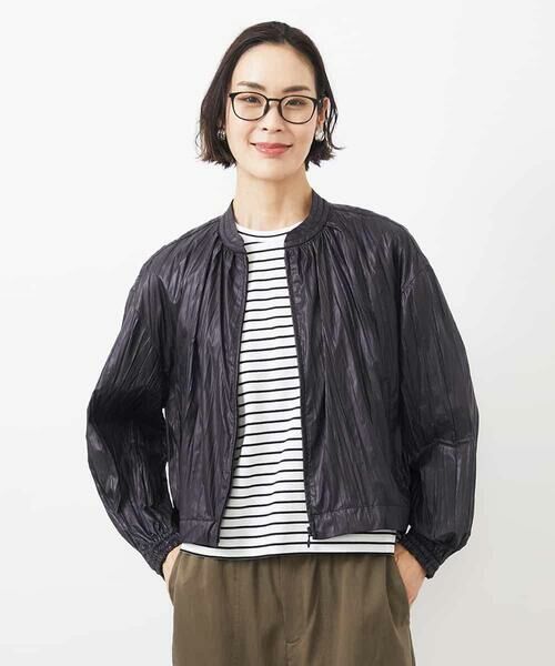 MICHEL KLEIN/ミッシェルクラン ［セットアップ対応］クラッシュレザーライクノーカラーブルゾン ブラック M