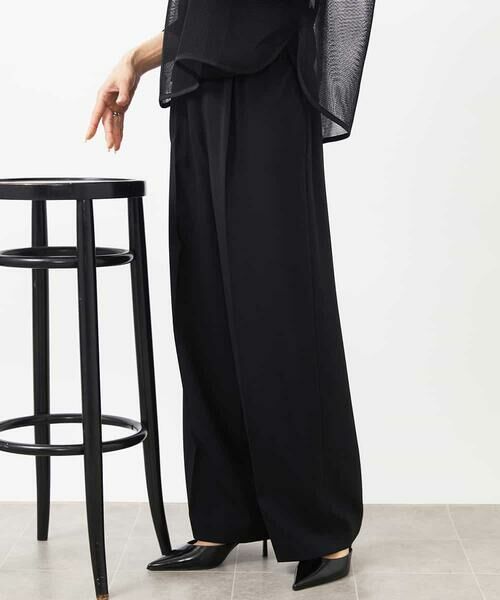MICHEL KLEIN/ミッシェルクラン ストレッチツイルワイドパンツ ブラック L MICHEL KLEIN/ミッシェルクラン ストレッチツイルワイドパンツ ブラック L