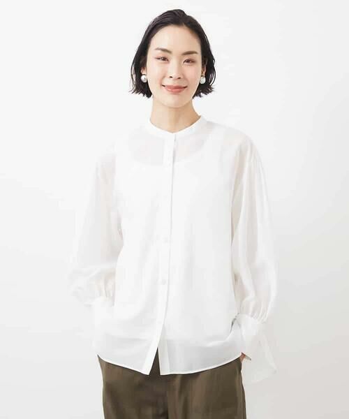 MICHEL KLEIN/ミッシェルクラン シアーボリュームスリーブブラウス ホワイト L MICHEL KLEIN/ミッシェルクラン シアーボリュームスリーブブラウス ホワイト L