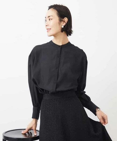 MICHEL KLEIN/ミッシェルクラン シアーボリュームスリーブブラウス ブラック M MICHEL KLEIN/ミッシェルクラン シアーボリュームスリーブブラウス ブラック M
