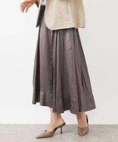 MICHEL KLEIN / ミッシェルクラン ロング・マキシ丈スカート | レザーライクサテンフレアスカート