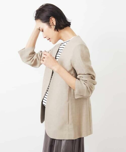 MICHEL KLEIN/ミッシェルクラン ノーカラーリラクシージャケット ベージュ M MICHEL KLEIN/ミッシェルクラン ノーカラーリラクシージャケット ベージュ M