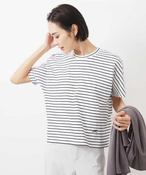 MICHEL KLEIN / ミッシェルクラン カットソー | ワンポイント刺繍ボーダーTシャツ | 詳細1