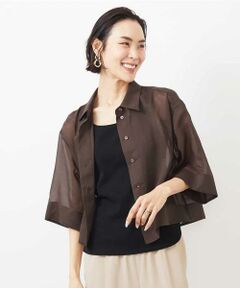 MICHEL KLEIN / ミッシェルクラン シャツ・ブラウス | ボックスシルエットハーフスリーブシアーシャツ