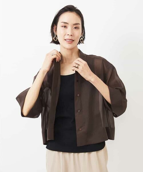 MICHEL KLEIN / ミッシェルクラン シャツ・ブラウス | ボックスシルエットハーフスリーブシアーシャツ | 詳細1