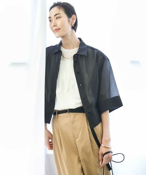 MICHEL KLEIN / ミッシェルクラン シャツ・ブラウス | ボックスシルエットハーフスリーブシアーシャツ | 詳細10