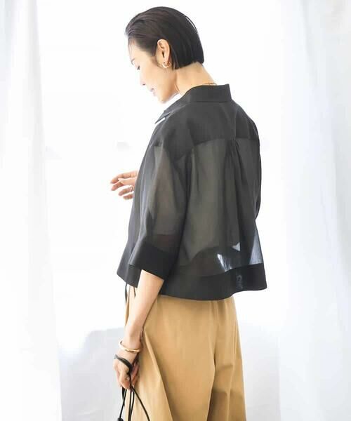 MICHEL KLEIN / ミッシェルクラン シャツ・ブラウス | ボックスシルエットハーフスリーブシアーシャツ | 詳細11