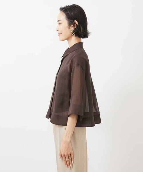 MICHEL KLEIN / ミッシェルクラン シャツ・ブラウス | ボックスシルエットハーフスリーブシアーシャツ | 詳細16