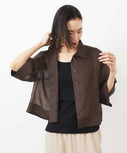 MICHEL KLEIN / ミッシェルクラン シャツ・ブラウス | ボックスシルエットハーフスリーブシアーシャツ | 詳細2