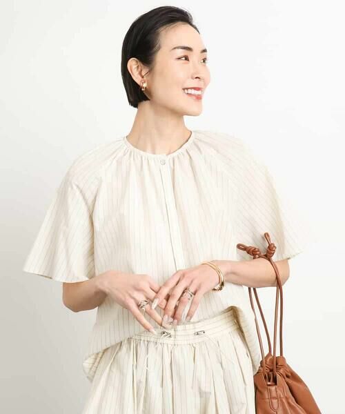 MICHEL KLEIN / ミッシェルクラン シャツ・ブラウス | [ドライタッチ]ギャザーブラウス ストライプ柄(セットアップ対応) | 詳細1