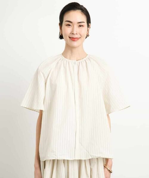 MICHEL KLEIN / ミッシェルクラン シャツ・ブラウス | [ドライタッチ]ギャザーブラウス ストライプ柄(セットアップ対応) | 詳細4