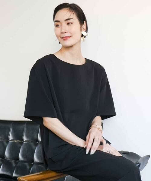MICHEL  / ミッシェルクラン ［セットアップ対応/洗える］クルーネックブラウス 小さいサイズ】シボストレッチVネックブラウス／セットアップ