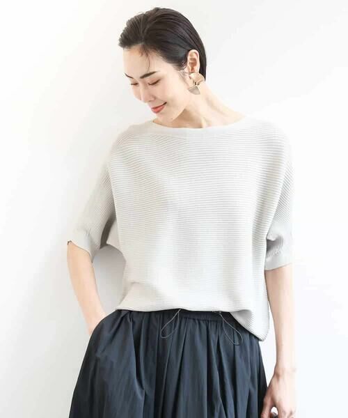 MICHEL KLEIN/ミッシェルクラン ホールガーメント(R)ドルマンスリーブニット(半袖) グレージュ L MICHEL KLEIN/ミッシェルクラン ホールガーメント(R)ドルマンスリーブニット(半袖) グレージュ L