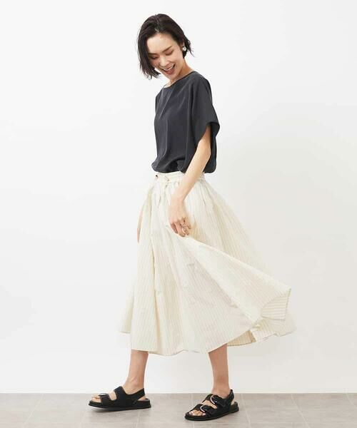 MICHEL KLEIN / ミッシェルクラン ロング・マキシ丈スカート | [ドライタッチ]スピンドルギャザースカート ストライプ柄(セットアップ対応) | 詳細10