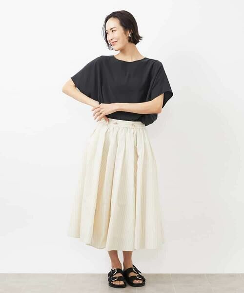 MICHEL KLEIN / ミッシェルクラン ロング・マキシ丈スカート | [ドライタッチ]スピンドルギャザースカート ストライプ柄(セットアップ対応) | 詳細11