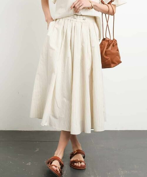 MICHEL KLEIN / ミッシェルクラン ロング・マキシ丈スカート | [ドライタッチ]スピンドルギャザースカート ストライプ柄(セットアップ対応) | 詳細12