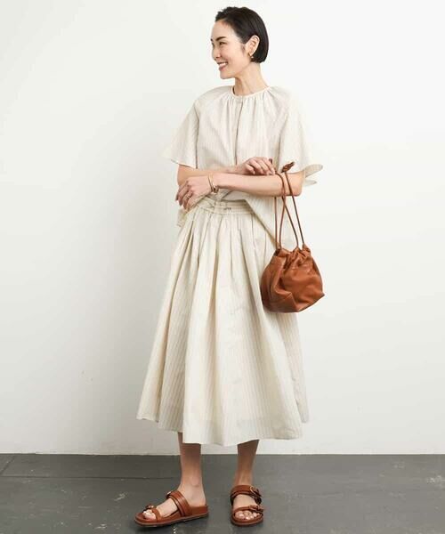 MICHEL KLEIN / ミッシェルクラン ロング・マキシ丈スカート | [ドライタッチ]スピンドルギャザースカート ストライプ柄(セットアップ対応) | 詳細14