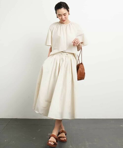 MICHEL KLEIN / ミッシェルクラン ロング・マキシ丈スカート | [ドライタッチ]スピンドルギャザースカート ストライプ柄(セットアップ対応) | 詳細15