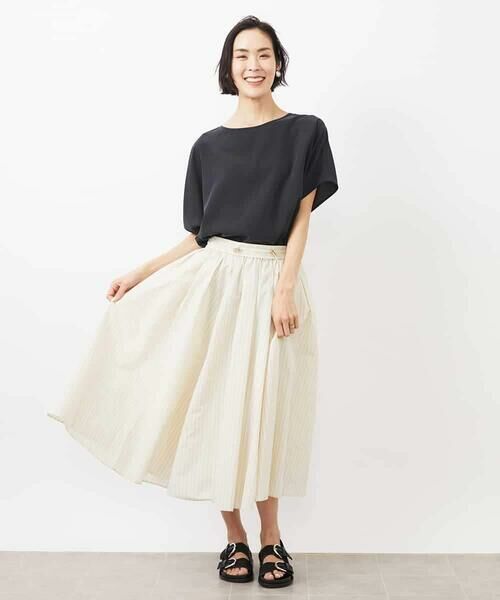 MICHEL KLEIN / ミッシェルクラン ロング・マキシ丈スカート | [ドライタッチ]スピンドルギャザースカート ストライプ柄(セットアップ対応) | 詳細9