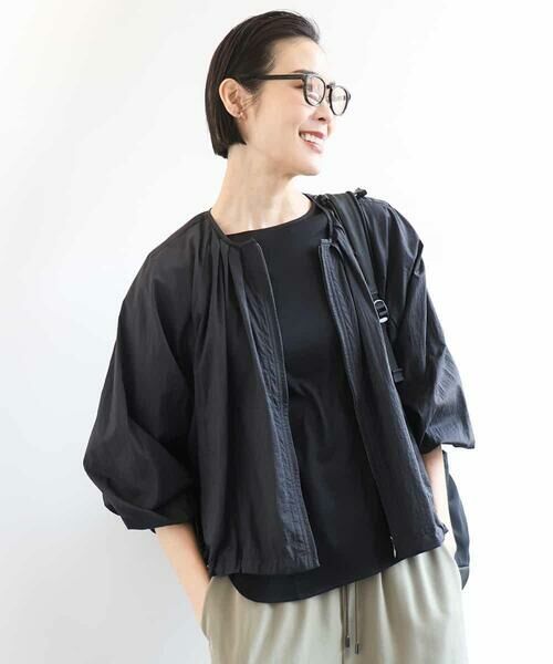 MICHEL KLEIN/ミッシェルクラン シアーノーカラーブルゾン ブラック L MICHEL KLEIN/ミッシェルクラン シアーノーカラーブルゾン ブラック L