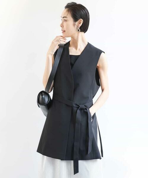 MICHEL KLEIN / ミッシェルクラン ベスト | ベルト付きノーカラージレ | 詳細12