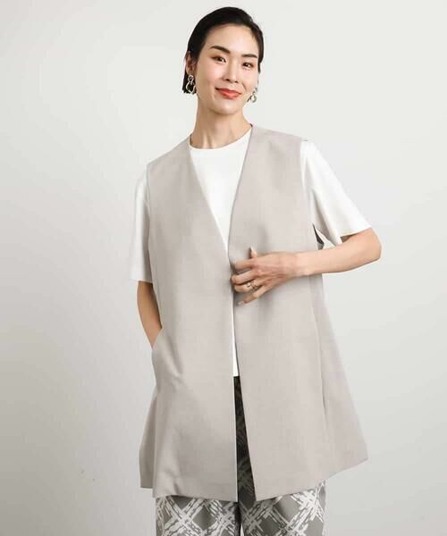MICHEL KLEIN/ミッシェルクラン ベルト付きノーカラージレ ライトグレー L MICHEL KLEIN/ミッシェルクラン ベルト付きノーカラージレ ライトグレー L